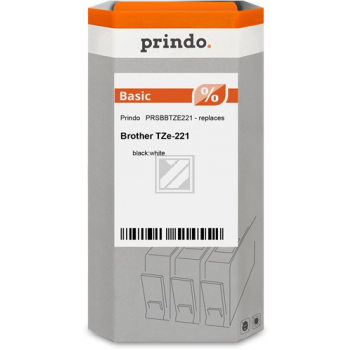 Prindo Schriftbandkassette (Basic) schwarz/weiß (PRSBBTZE221) ersetzt TZE-221