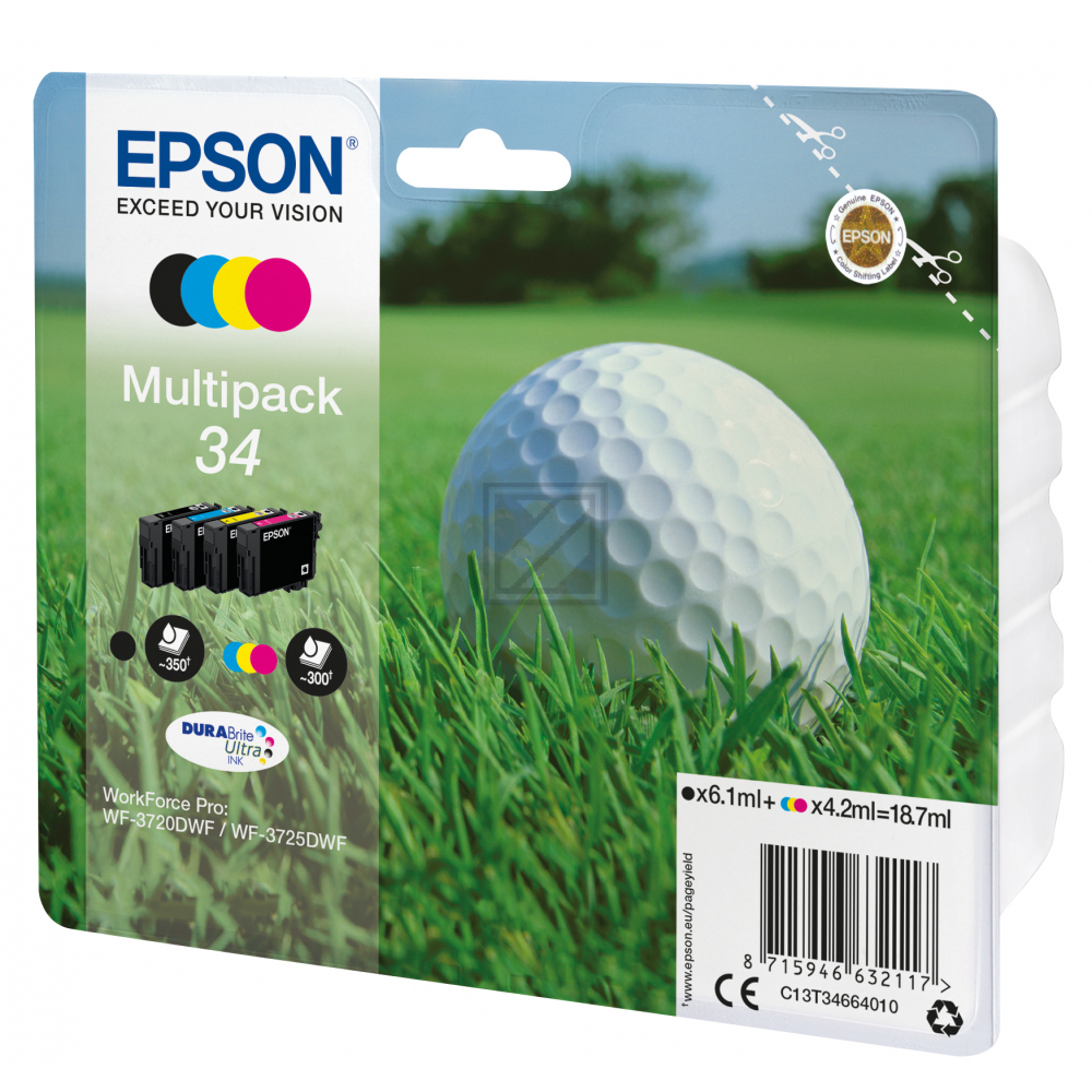 Epson Tintenpatrone gelb, magenta, schwarz, cyan (C13T34664010, T3466)