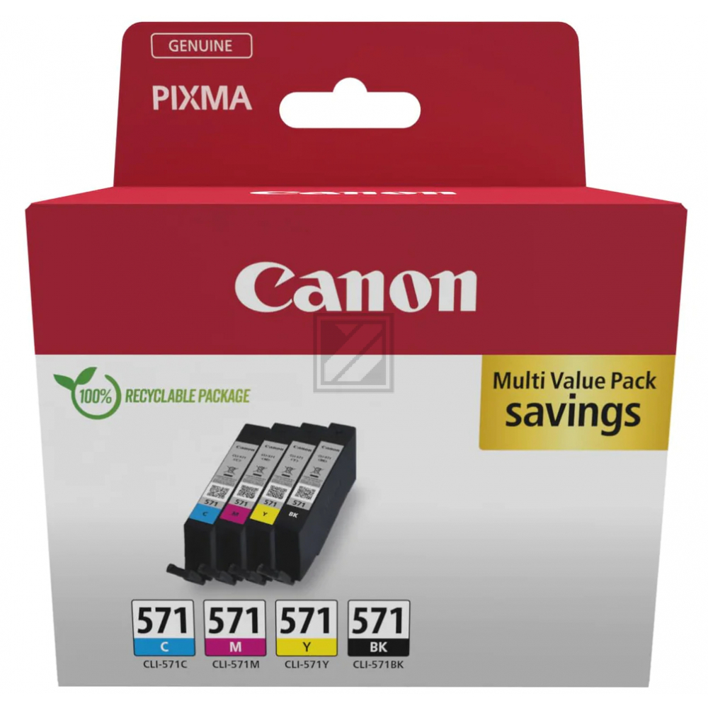 Canon Tintenpatrone gelb, magenta, schwarz, cyan (0386C008, CLI-571BK, CLI-571C, CLI-571M, CLI-571Y)